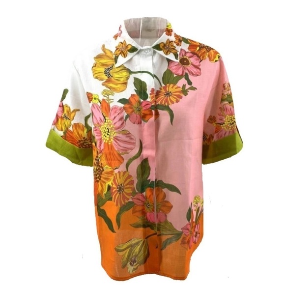 Bohemian Floral Print Shirt & Pants Cotton Linen Short Sleeve Two Piece Set - Picture 8 of 12